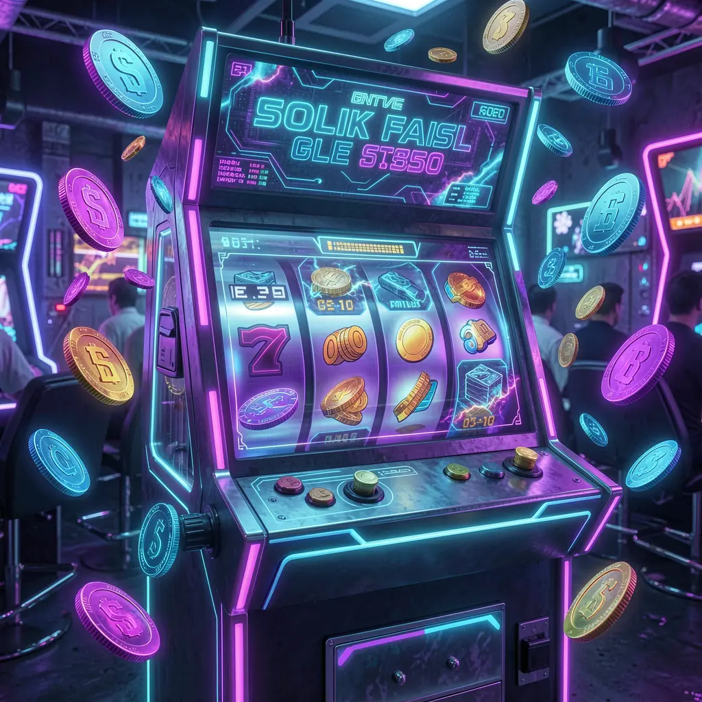 Futuristic slot machine with glowing reels and flying coins in a neon casino atmosphere showcasing premium slot gaming at FFVIP88 Philippines